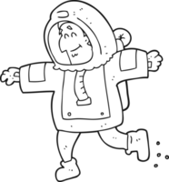 hand drawn black and white cartoon astronaut png