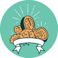 icon of a tattoo style walnuts with shell png