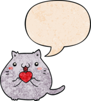 linda dibujos animados gato en amor con habla burbuja en retro textura estilo png