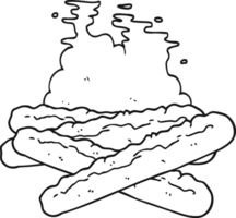 hand drawn black and white cartoon baguettes png