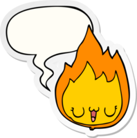 dessin animé flamme avec visage avec discours bulle autocollant png