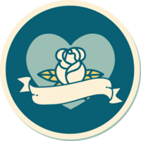 sticker van tatoeëren in traditioneel stijl van een hart roos en banier png