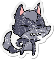 distressed sticker of a angry wolf cartoon png