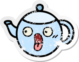 distressed sticker of a cute cartoon teapot png