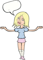 cartoon woman shrugging shoulders with speech bubble png