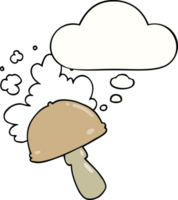 cartoon mushroom with spore cloud with thought bubble png