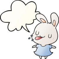 cute cartoon rabbit blowing raspberry with speech bubble in smooth gradient style png
