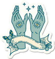 tattoo style sticker with banner of mystic hands png