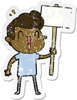 distressed sticker of a cartoon excited man png