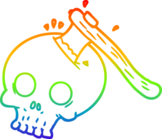 rainbow gradient line drawing of a cartoon axe in skull png