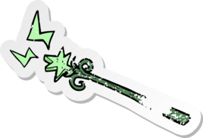 retro distressed sticker of a cartoon magic wand png