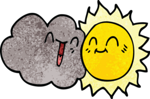 cartone animato scarabocchio contento sole e nube png