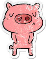 pegatina angustiada de un cerdo con contenido de dibujos animados png