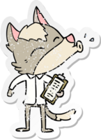 distressed sticker of a howling office wolf cartoon png