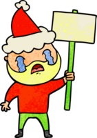 mano disegnato strutturato cartone animato di un' barbuto contestatore pianto indossare Santa cappello png