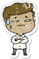 distressed sticker of a cartoon anxious man png