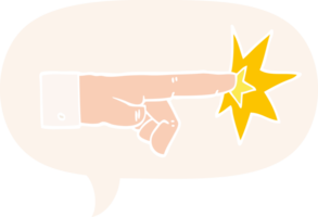 cartoon pointing hand with speech bubble in retro style png