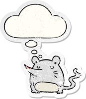 cartoon mouse with thought bubble as a distressed worn sticker png