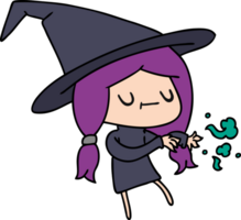 hand drawn cartoon of cute kawaii witch png