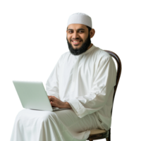 Arab business man using laptop isolated png
