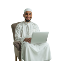 árabe o negócio homem usando computador portátil isolado png