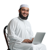 Arab business man using laptop isolated png