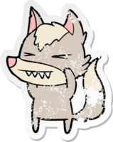 distressed sticker of a angry wolf cartoon png