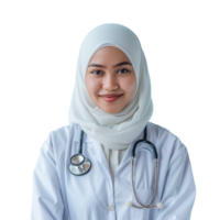 Muslim female healthcare worker doctor wearing hijab on transparent png