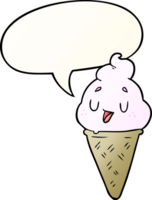 mignonne dessin animé la glace crème avec discours bulle dans lisse pente style png