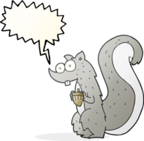 hand- getrokken toespraak bubbel tekenfilm eekhoorn met noot png