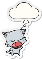 cartoon cat talking with thought bubble as a printed sticker png