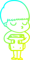 cold gradient line drawing of a cartoon calm boy png