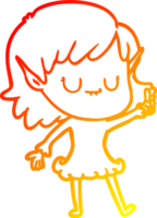 warm gradient line drawing of a happy cartoon elf girl png