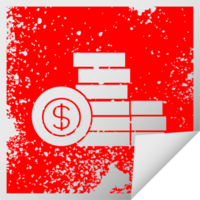 distressed square peeling sticker symbol of a pile of money png