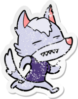 distressed sticker of a cartoon wolf showing teeth png