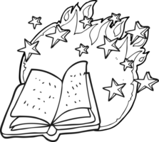 hand drawn black and white cartoon magic spell book png