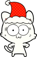 hand drawn comic book style illustration of a surprised cat wearing santa hat png