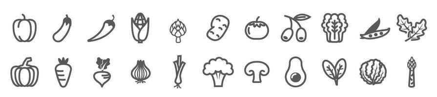 vegetable outline icon bundle set healthy food vegies symbol vector