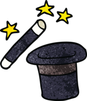cartoon doodle magicians hat and wand png