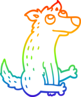 rainbow gradient line drawing of a cartoon dog sitting png