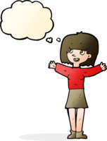 cartoon excited woman with thought bubble png