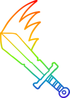 rainbow gradient line drawing of a cartoon swinging sword png