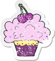 retro distressed sticker of a cartoon big cupcake png