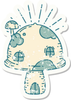 worn old sticker of a tattoo style toadstool house png