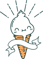 scroll banner with tattoo style ice cream character png