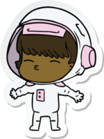 sticker of a cartoon curious astronaut png