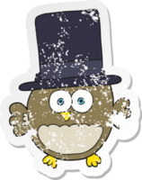 retro distressed sticker of a cartoon owl in top hat png