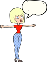 hand drawn comic book speech bubble cartoon woman spreading arms png