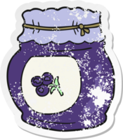 retro distressed sticker of a cartoon blueberry jam png