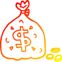 warm gradient line drawing of a cartoon bag of money png